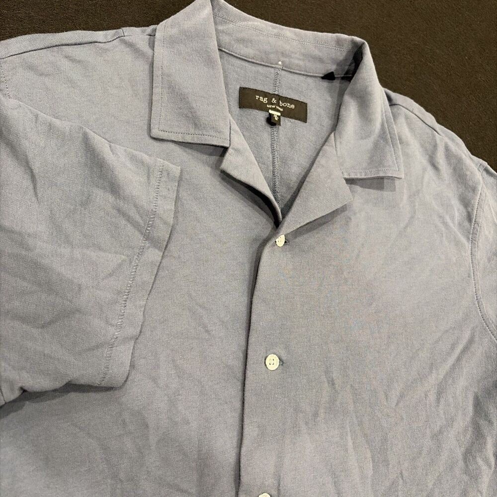 Rag & Bone Shirt Mens Med Blue Jersey Camp Collar Short Sleeve Button Up Casual